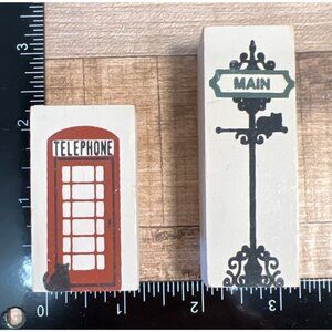 Cat's Meow Wooden Blocks With Telephone Booth & Main Street Signs